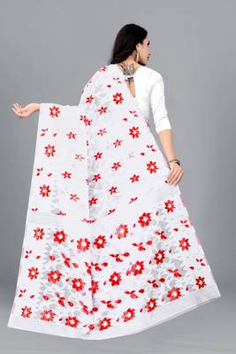 White Woven Cotton Silk Saree With Blouse Without Blouse 2