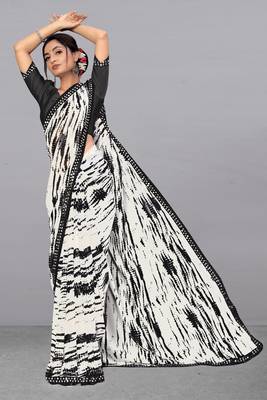 Black printed georgette saree with blouse 2
