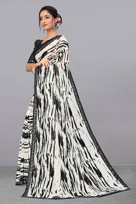 Black printed georgette saree with blouse 3