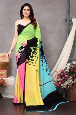 Multicolor Printed Georgette Saree With Blouse 1