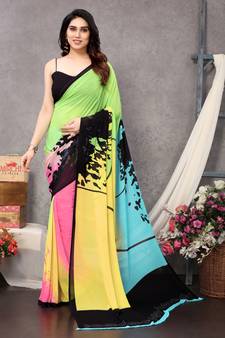Multicolor Printed Georgette Saree With Blouse