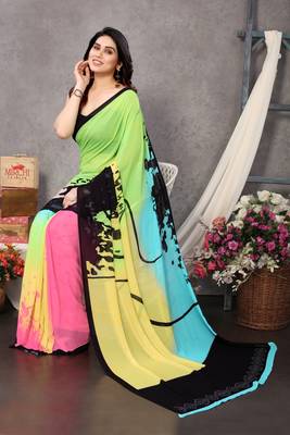 Multicolor Printed Georgette Saree With Blouse 2