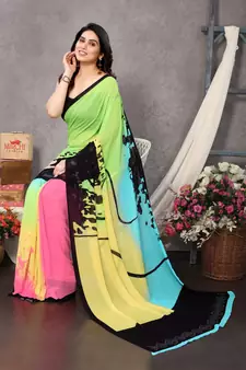 Multicolor Printed Georgette Saree With Blouse