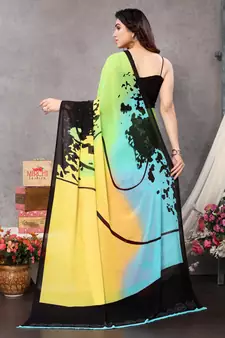Multicolor Printed Georgette Saree With Blouse