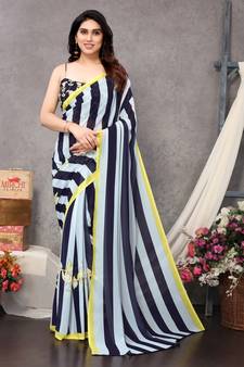 Blue Printed Georgette Saree With Blouse
