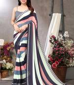 Multicolor Blended Georgette Block Print Printed Saree
