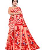 Peach woven cotton silk saree with blouse