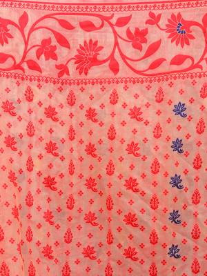 Peach woven cotton silk saree with blouse 4