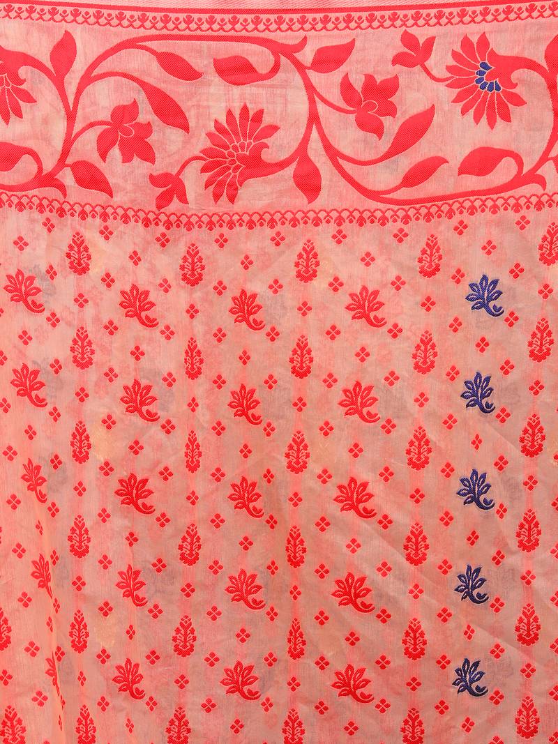 Peach woven cotton silk saree with blouse