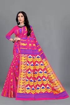 Pink Woven Cotton Silk Saree With Blouse Without Blouse