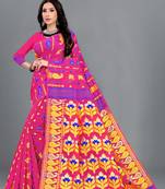 Pink Woven Cotton Silk Saree With Blouse Without Blouse