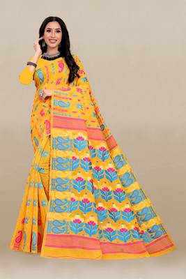 Mustard Woven Cotton Silk Saree With Blouse Without Blouse 1