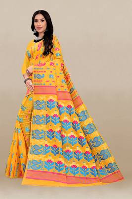 Mustard Woven Cotton Silk Saree With Blouse Without Blouse 3