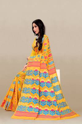 Mustard Woven Cotton Silk Saree With Blouse Without Blouse 4