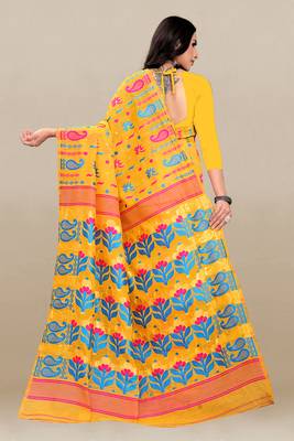 Mustard Woven Cotton Silk Saree With Blouse Without Blouse 5