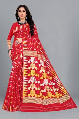 Red Woven Cotton Silk Saree With Blouse Without Blouse 1