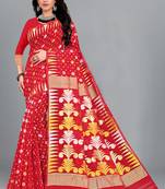 Red Woven Cotton Silk Saree With Blouse Without Blouse