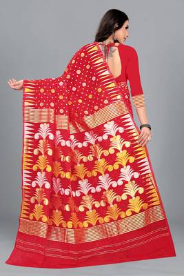 Red Woven Cotton Silk Saree With Blouse Without Blouse 5