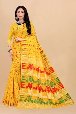 Yellow Woven Cotton Silk Saree With Blouse Without Blouse 1