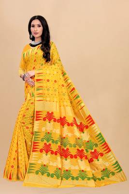 Yellow Woven Cotton Silk Saree With Blouse Without Blouse 3