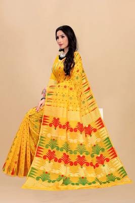 Yellow Woven Cotton Silk Saree With Blouse Without Blouse 4