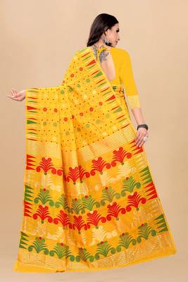 Yellow Woven Cotton Silk Saree With Blouse Without Blouse 5