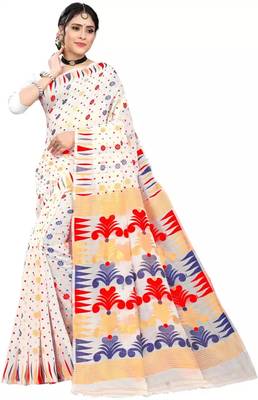 White woven cotton silk saree with blouse 1