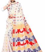 White woven cotton silk saree with blouse