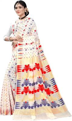 White woven cotton silk saree with blouse 3