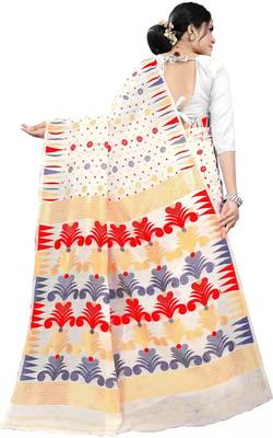 White woven cotton silk saree with blouse 4