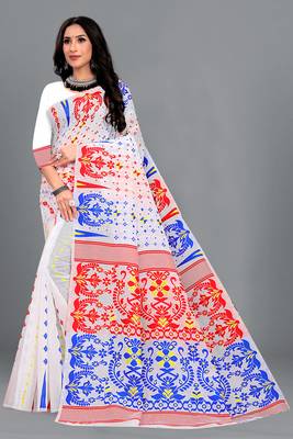White Woven Cotton Silk Saree With Blouse Without Blouse 1