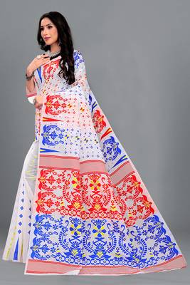 White Woven Cotton Silk Saree With Blouse Without Blouse 3