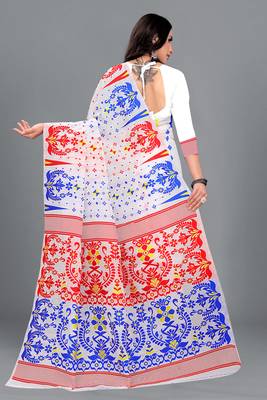 White Woven Cotton Silk Saree With Blouse Without Blouse 5