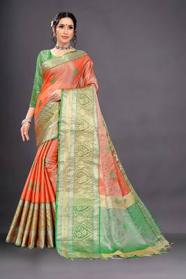 Orange woven organza saree with blouse 1