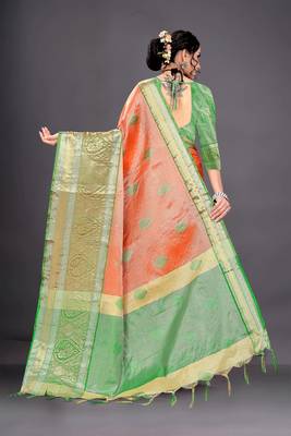 Orange woven organza saree with blouse 2