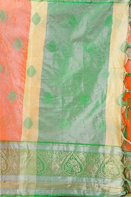 Orange woven organza saree with blouse 5
