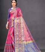 Pink Woven Organza Saree With Blouse