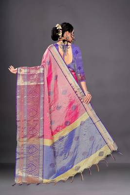 Pink Woven Organza Saree With Blouse 2