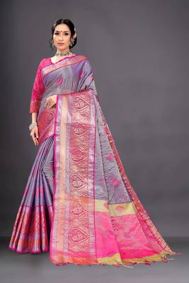 Purple Woven Organza Saree With Blouse 1