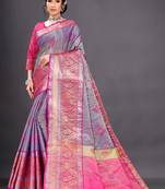 Purple Woven Organza Saree With Blouse