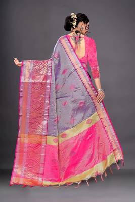 Purple Woven Organza Saree With Blouse 2