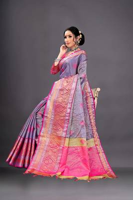 Purple Woven Organza Saree With Blouse 3