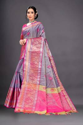 Purple Woven Organza Saree With Blouse 4