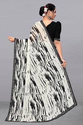 Black printed georgette saree with blouse 5