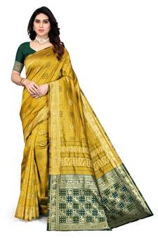 Mehendi woven banarasi silk saree with blouse
