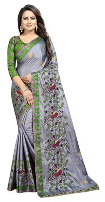 Embroidered Fashion Paper Silk Saree With Blouse Piece 1