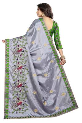 Embroidered Fashion Paper Silk Saree With Blouse Piece 2