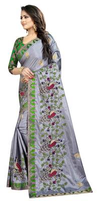 Embroidered Fashion Paper Silk Saree With Blouse Piece 3
