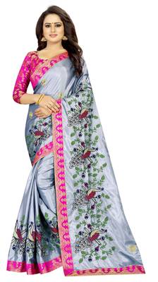 Embroidered Fashion Paper Silk Saree With Blouse Piece 1