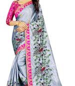 Embroidered Fashion Paper Silk Saree With Blouse Piece